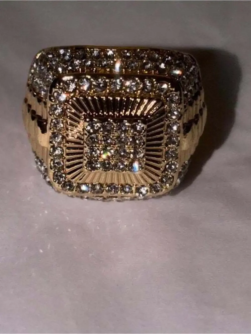 Gold-Tone Pave Square Statement Ring - Men 8